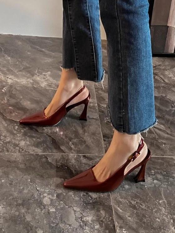 Patente Deri Slingback Topuklu Ayakkabılar