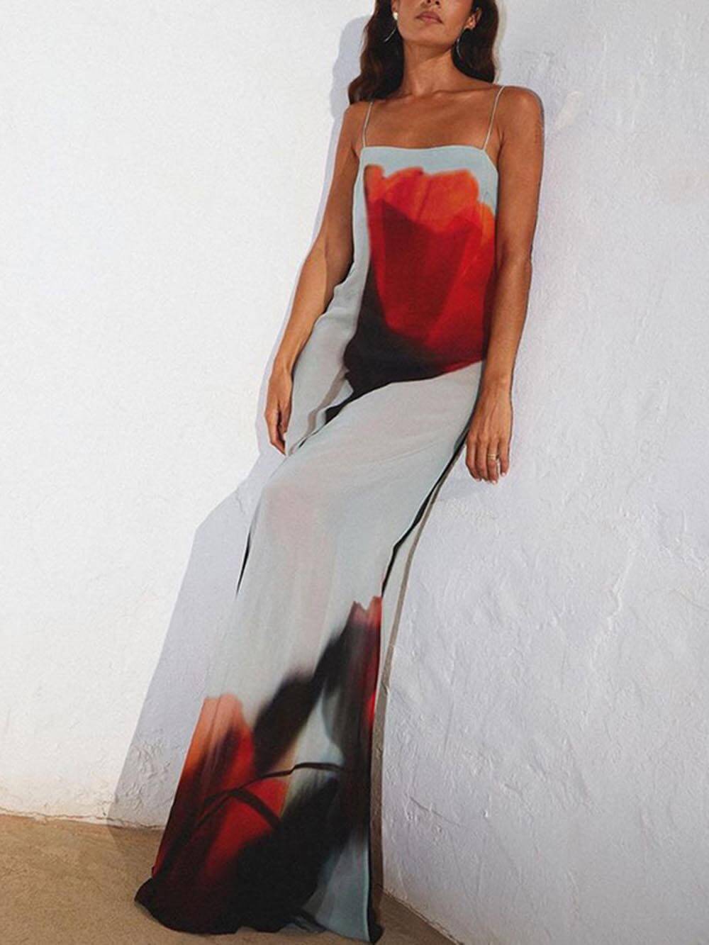 Διακοπές Abstract Tulip Print Slip Maxi Φόρεμα H-Line