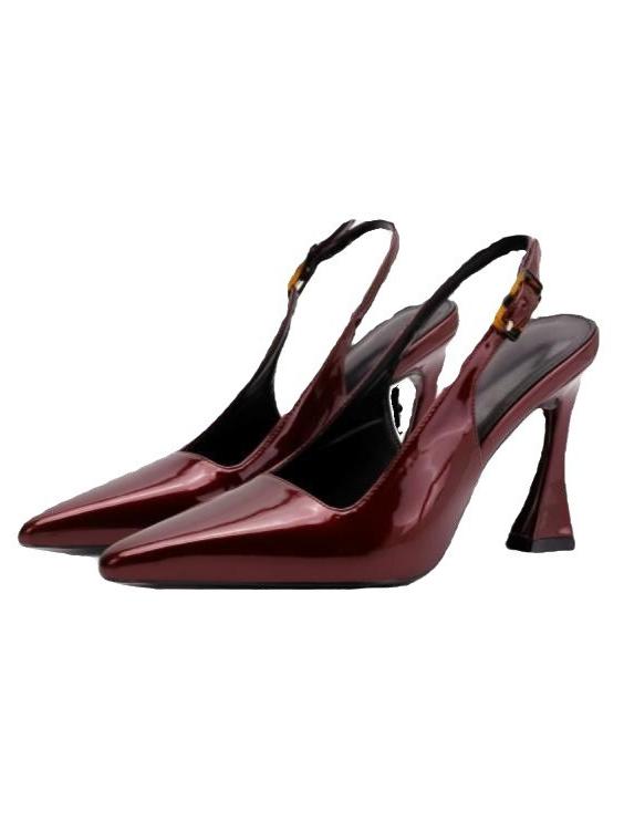 Sapatos de Salto Slingback em Couro Envernizado