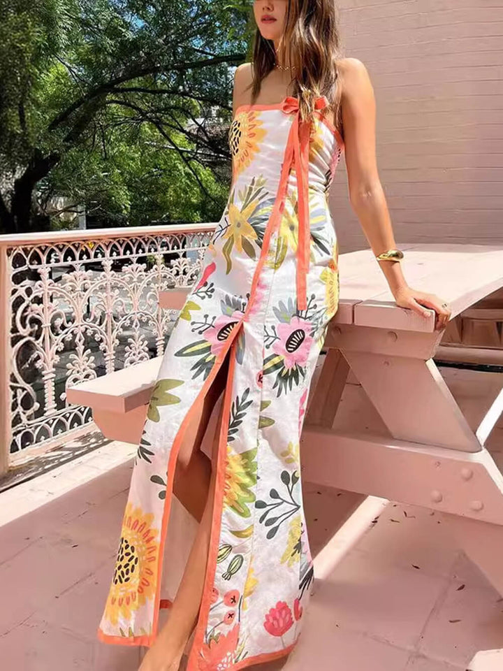 गर्मियों में सेक्सी स्प्लिट रैप प्रिंटेड ड्रेस