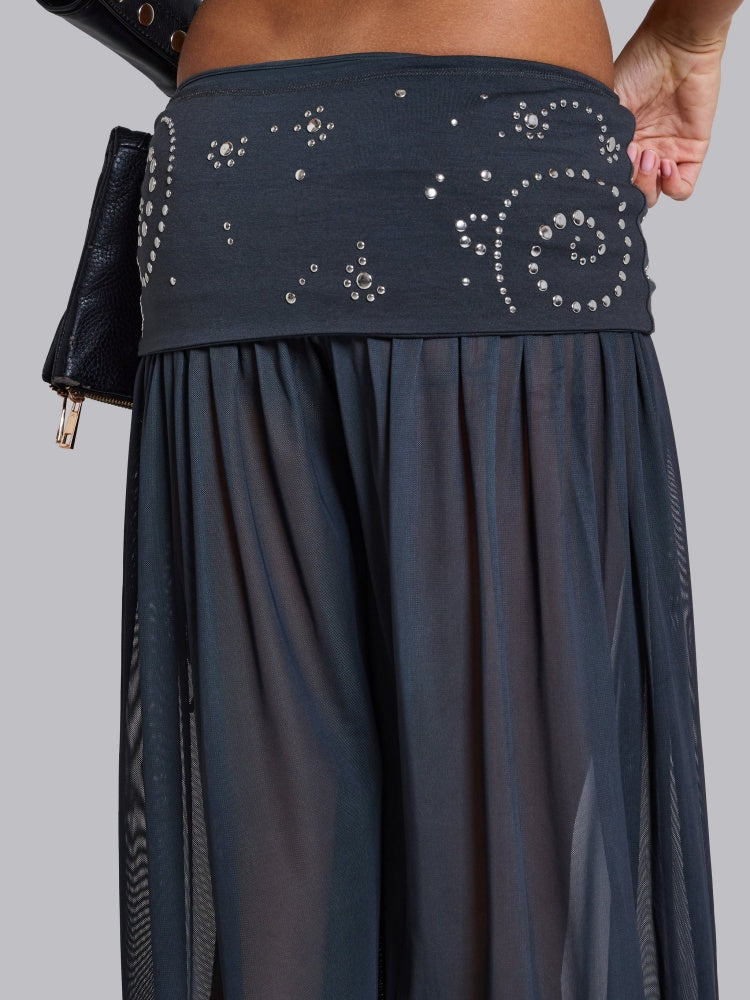 Pantaloni Harem Trasparenti con Vita a Paillettes