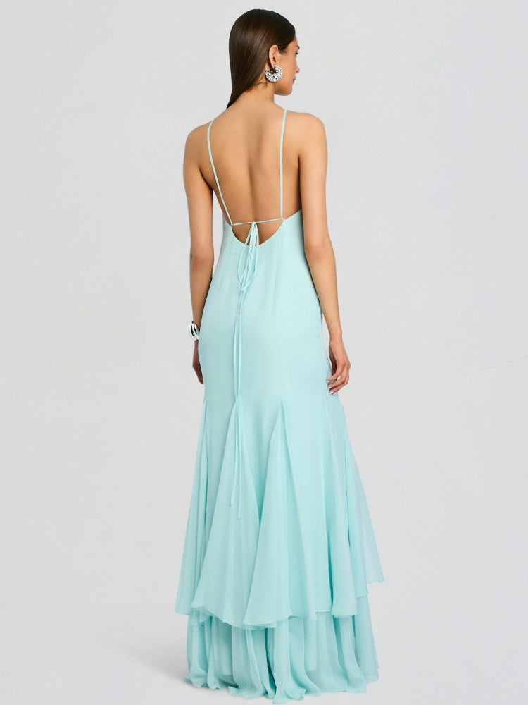 Ice Blue Cape Cowl Neck Gown