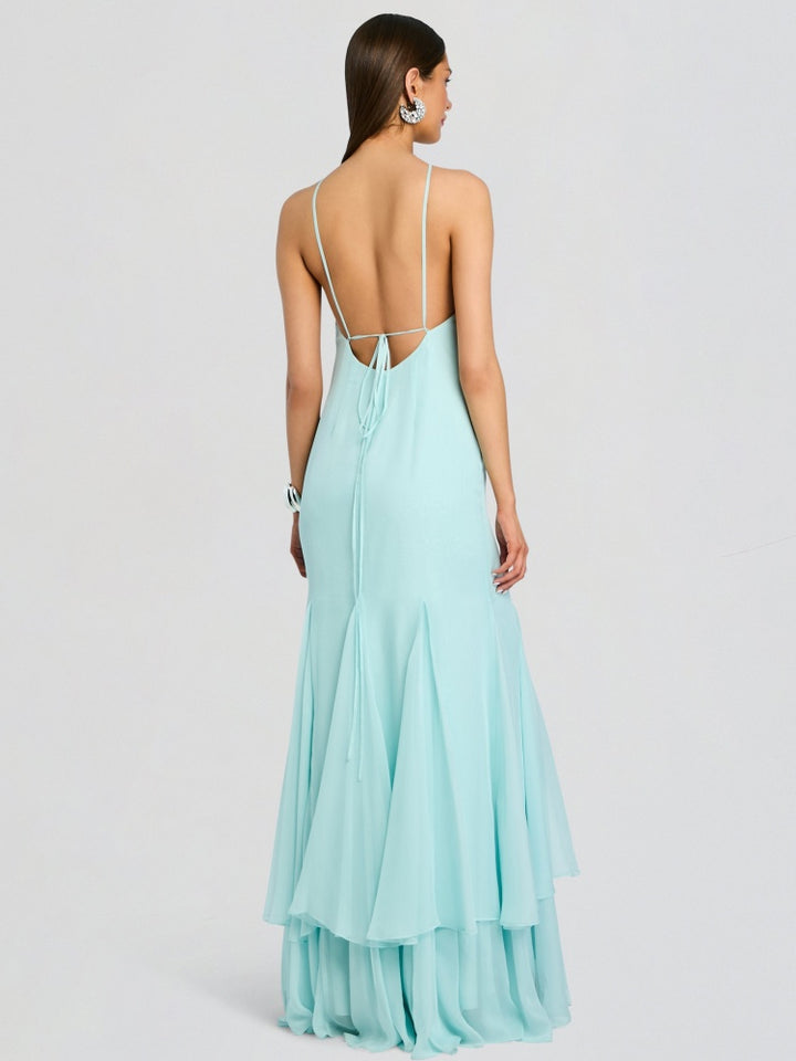 Ice Blue Cape Cowl Neck Gown