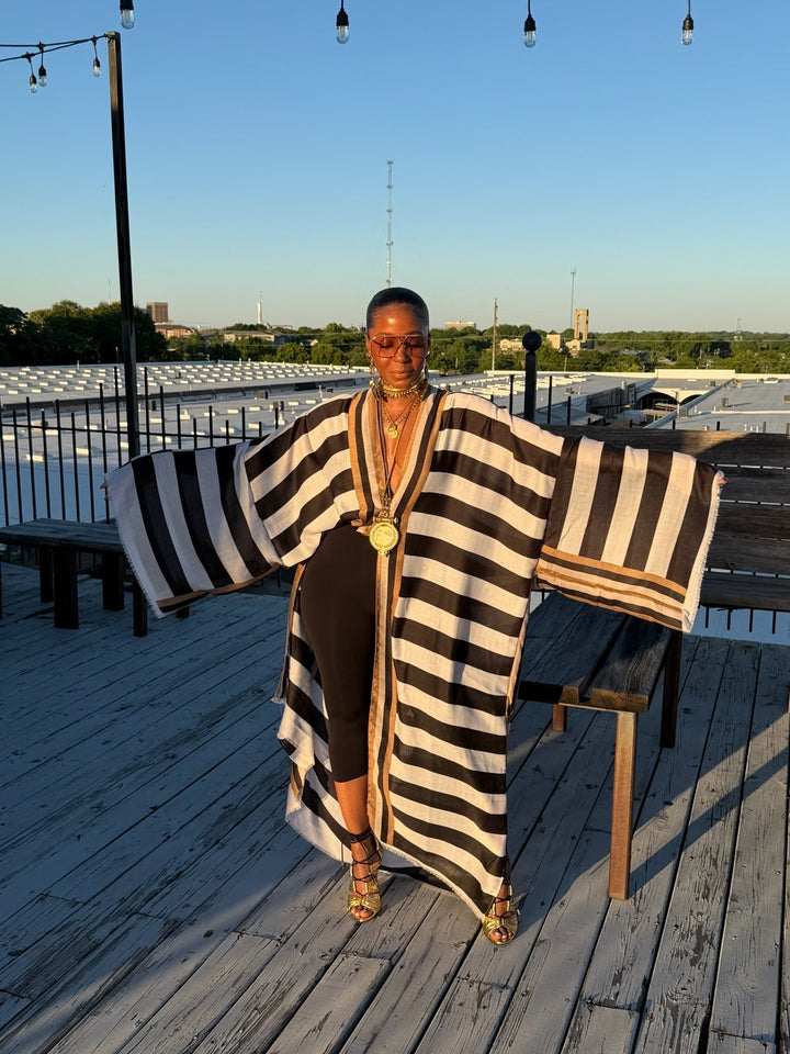 Stribet Kimono Cover-Up Kjole