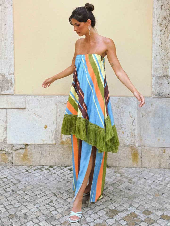 Completo Pantaloni a Righe con Frange