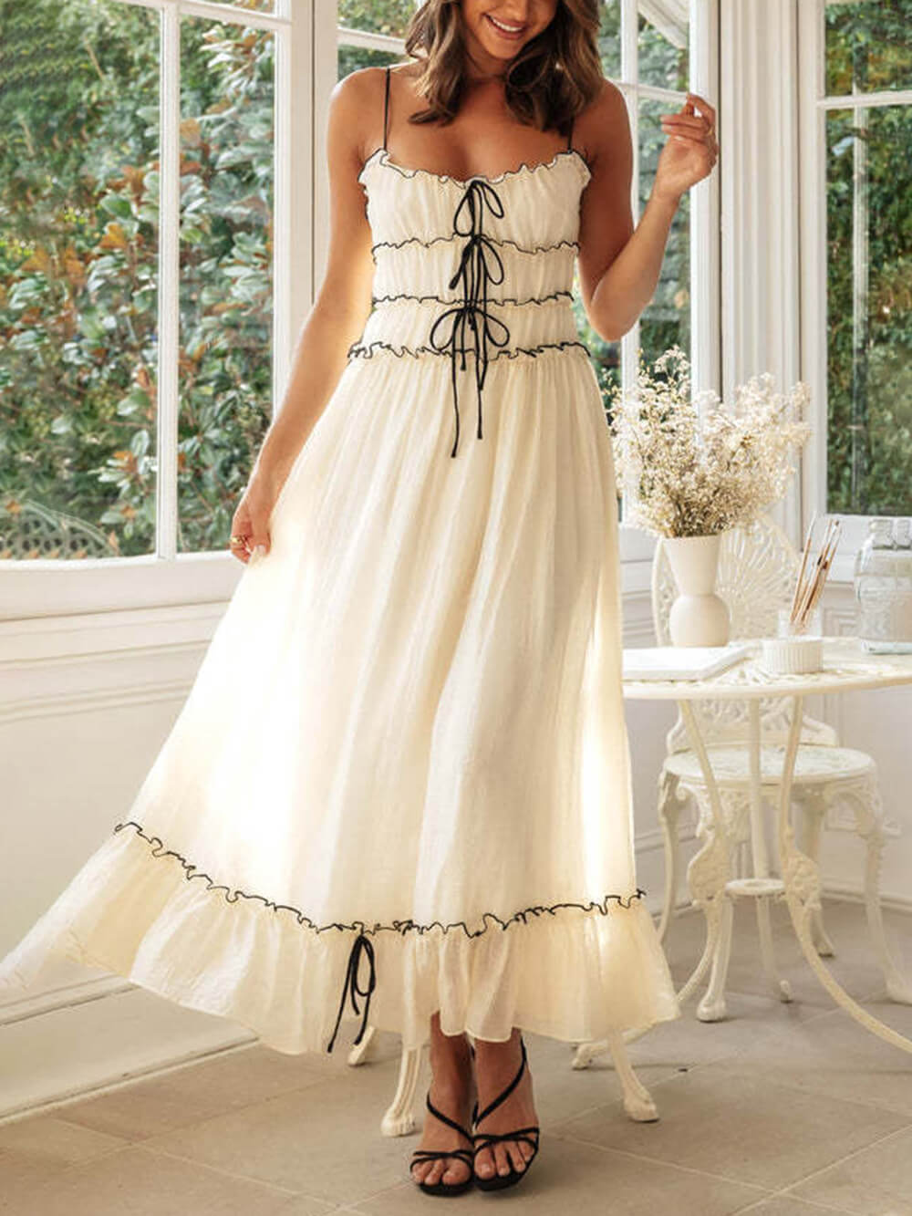 Elegant off-Shoulder Strap Patchwork-kjole