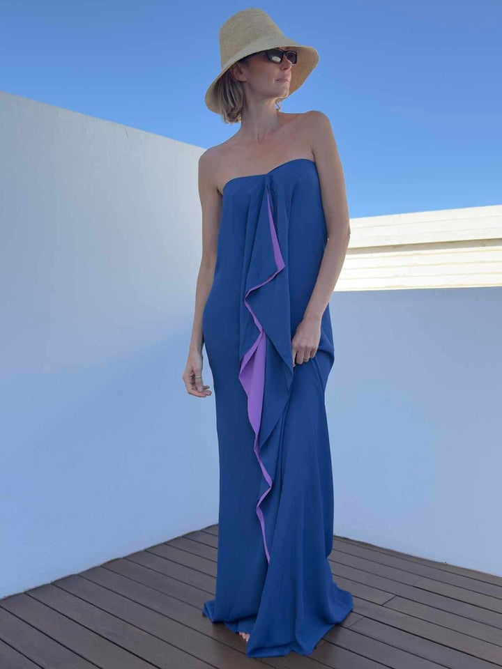 Two-Tone Asymmetric Flowy Maxi Caftan