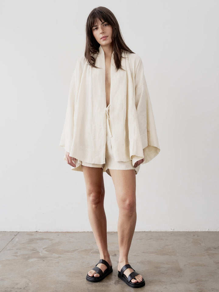 Oversized Linen Tie-Front Top