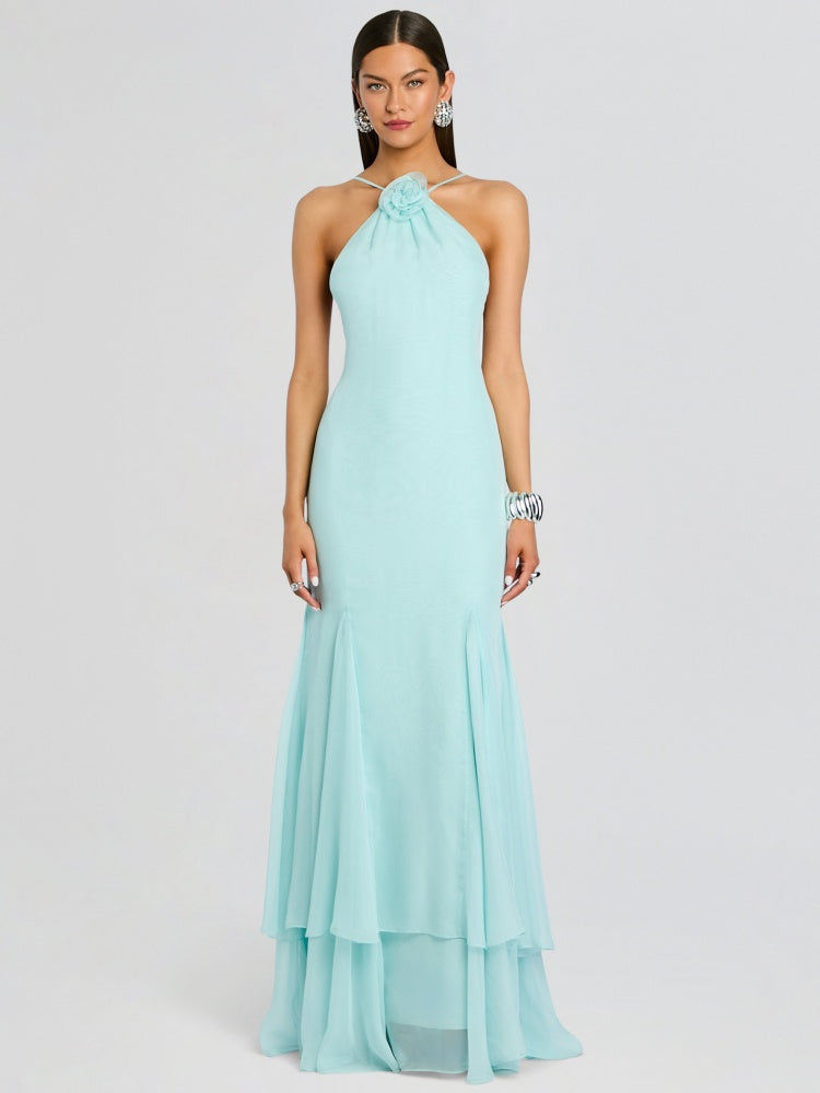 Ice Blue Cape Cowl Neck Gown