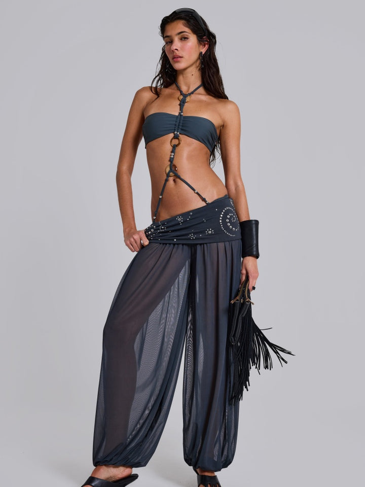 Pantaloni Harem Trasparenti con Vita a Paillettes