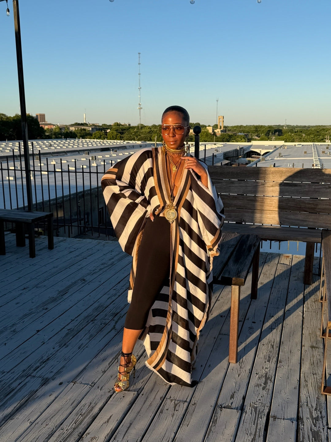 Stribet Kimono Cover-Up Kjole