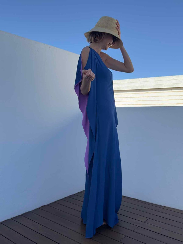 Two-Tone Asymmetric Flowy Maxi Caftan