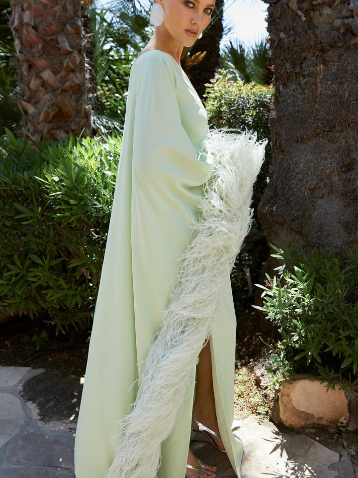 Fenix Pistachio Feather Maxi Dress