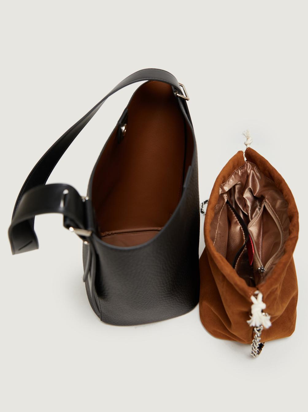 Soft leather adjustable bucket bag