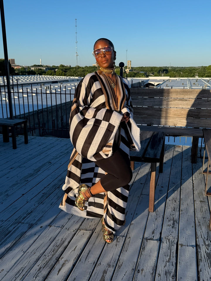 Stribet Kimono Cover-Up Kjole