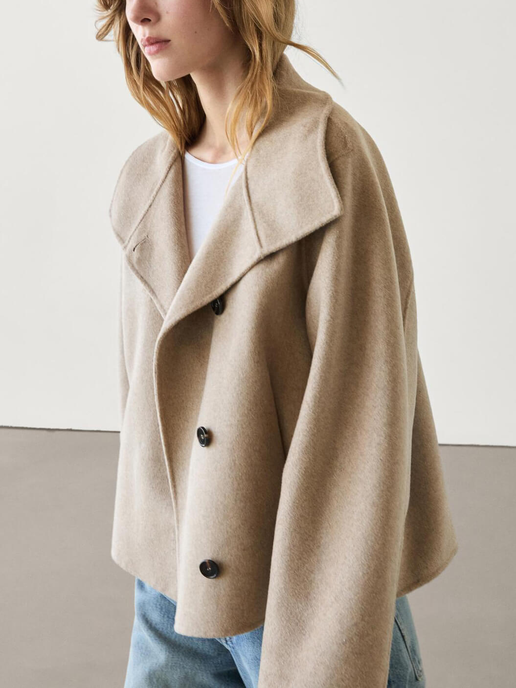 Short High Neck Wool Blend Coat