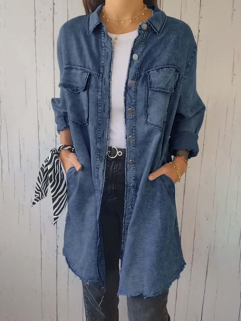 Fashionable Versatile Long-sleeved Lapel Denim Jacket