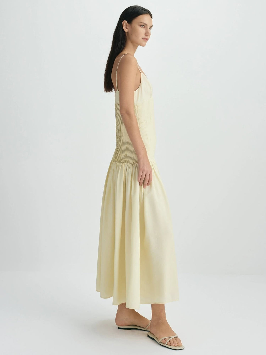 Pleated Bodice Midi Dress