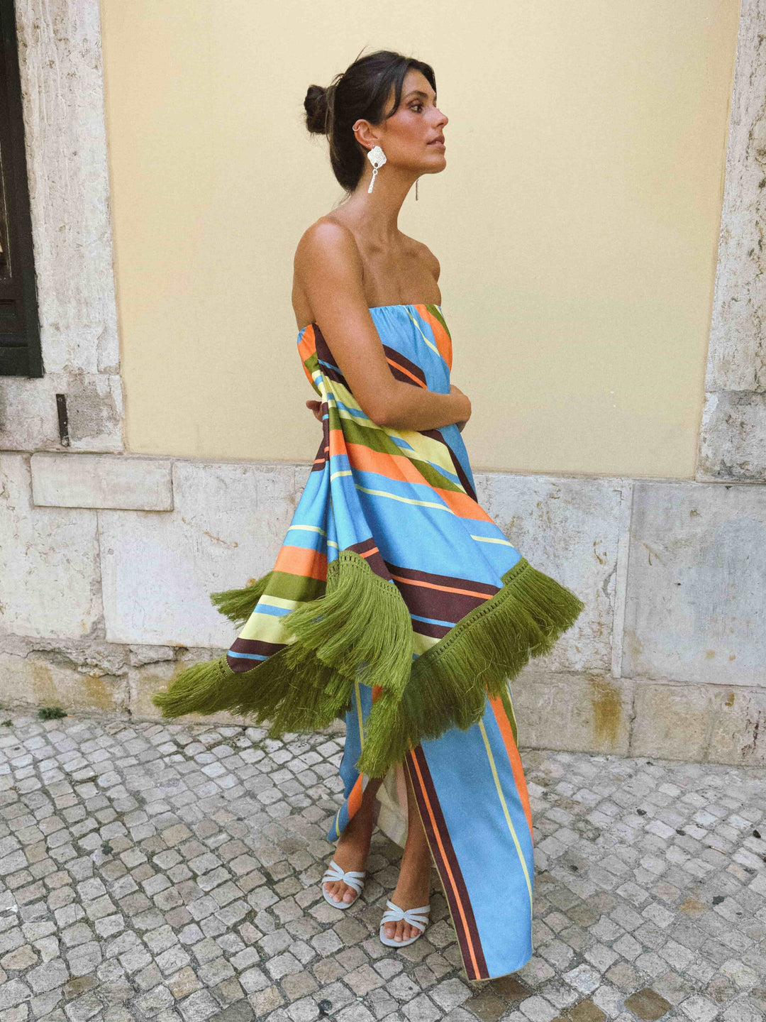 Completo Pantaloni a Righe con Frange