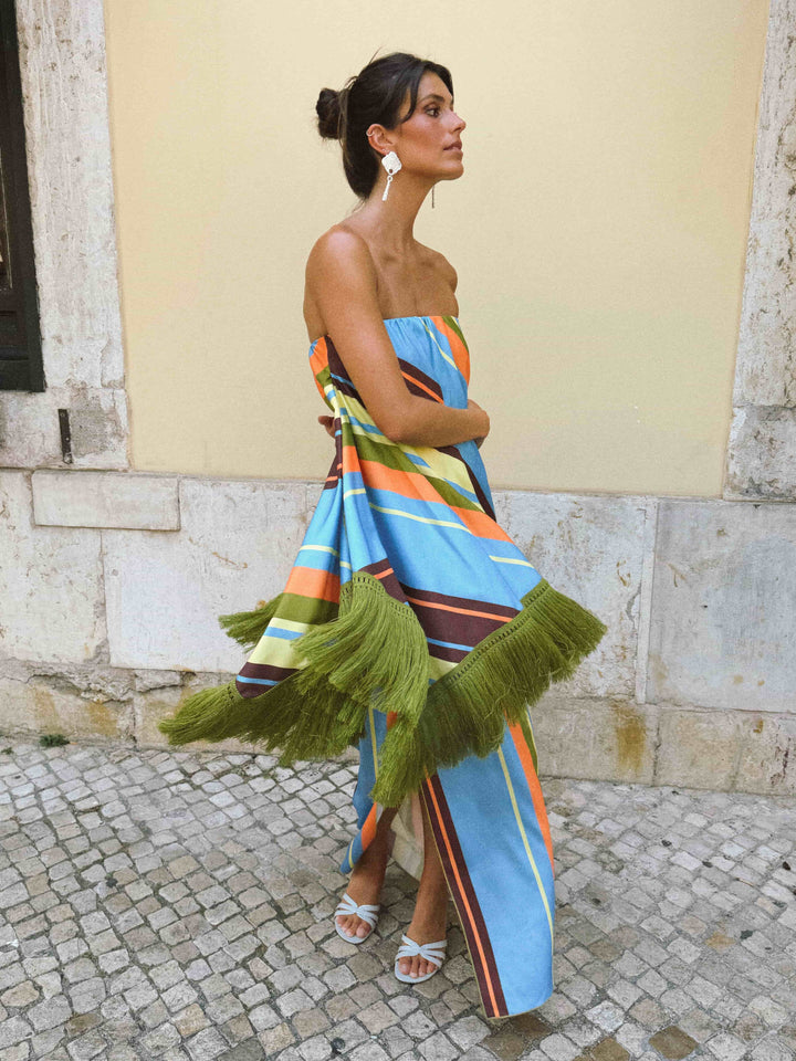 Completo Pantaloni a Righe con Frange