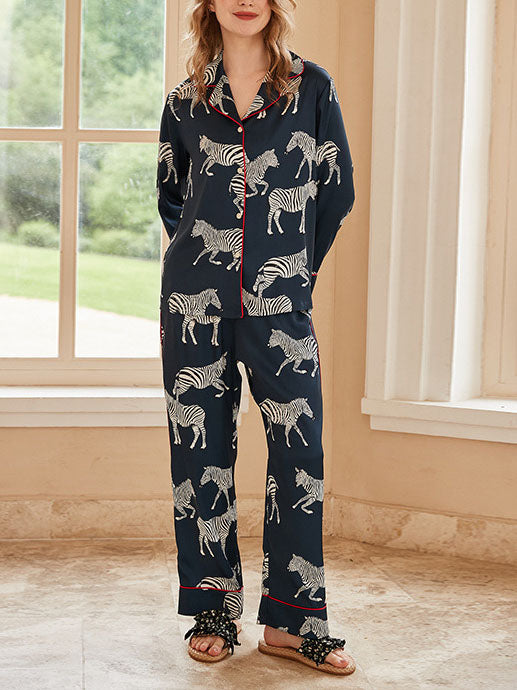 Blauwe zebraprint pyjamaset