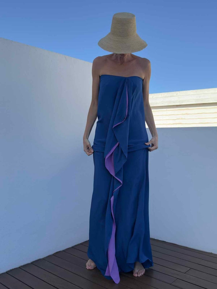 Two-Tone Asymmetric Flowy Maxi Caftan