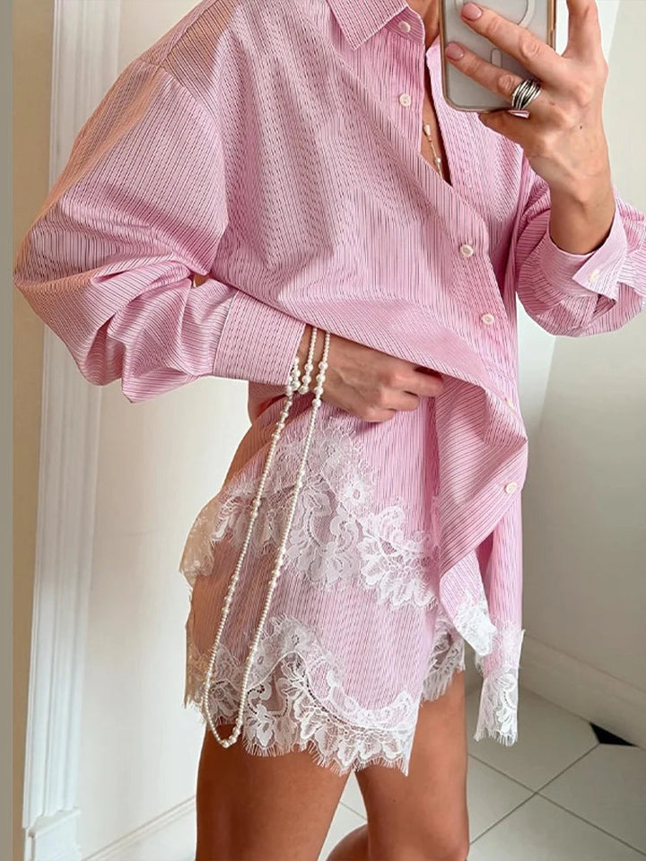 Romantic Relaxed Shirt Short Set