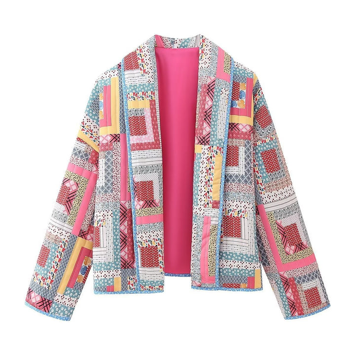 Naka-print na hemmed quilted jacket