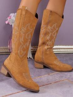 Vintage Embroidered Mid-Calf Boots