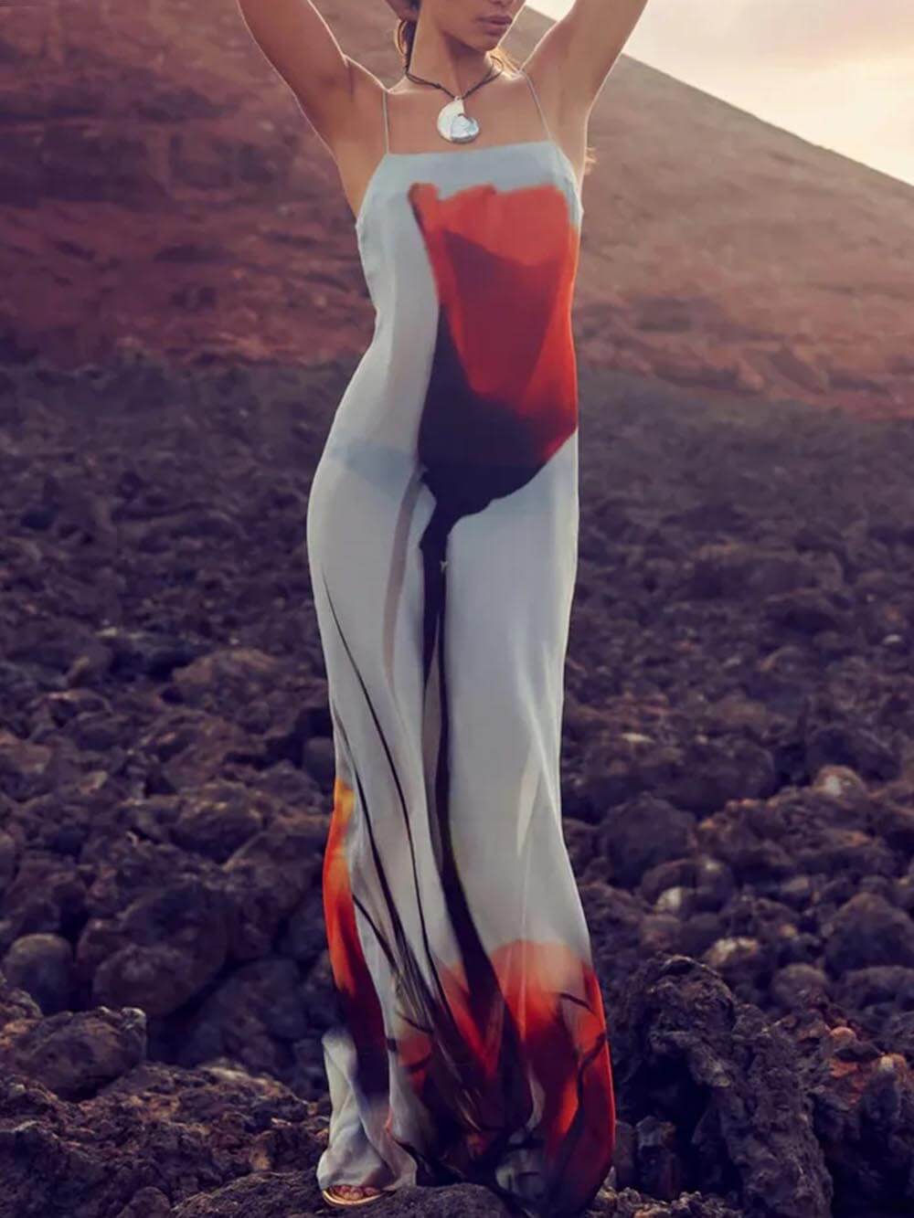 Bakasyon Abstract Tulip Print Slip H-Line Maxi Dress