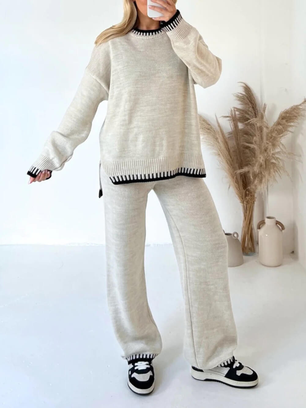 Blanket Stitch Trim Knitted Jumper At Pantalon