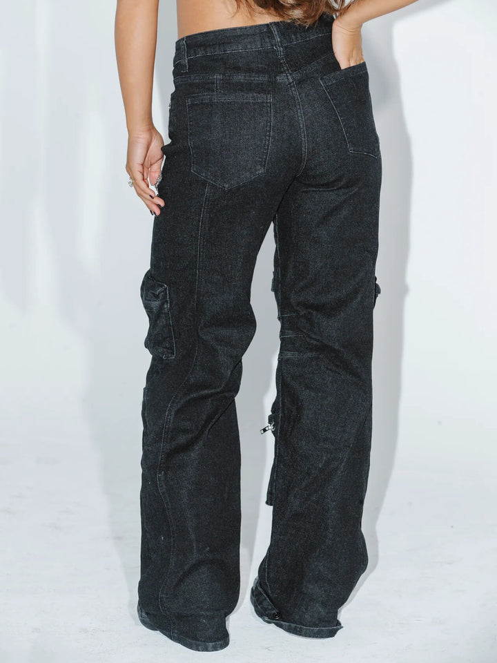 Cut Out Strass Cargo Jeans