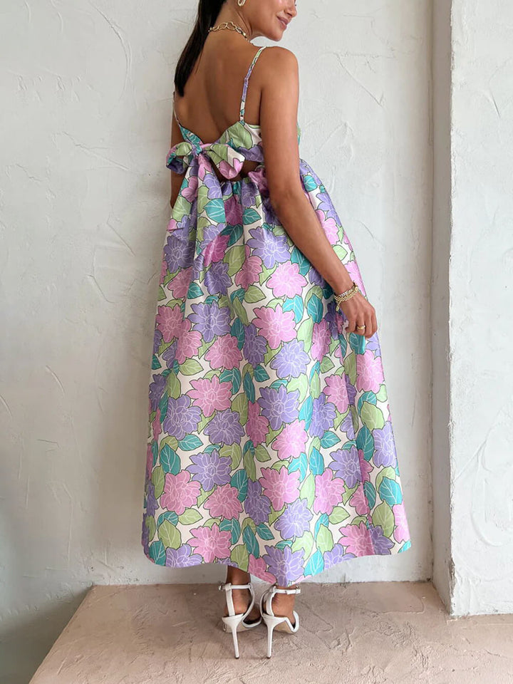 सुंदर स्वभाव मुद्रित स्ट्रैपलेस बैकलेस स्विंग ड्रेस