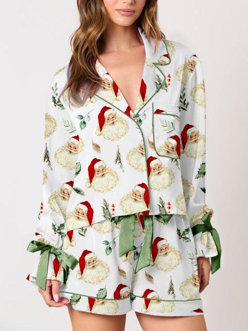 Schattige Kerstman Hoofd Print Pyjama Set