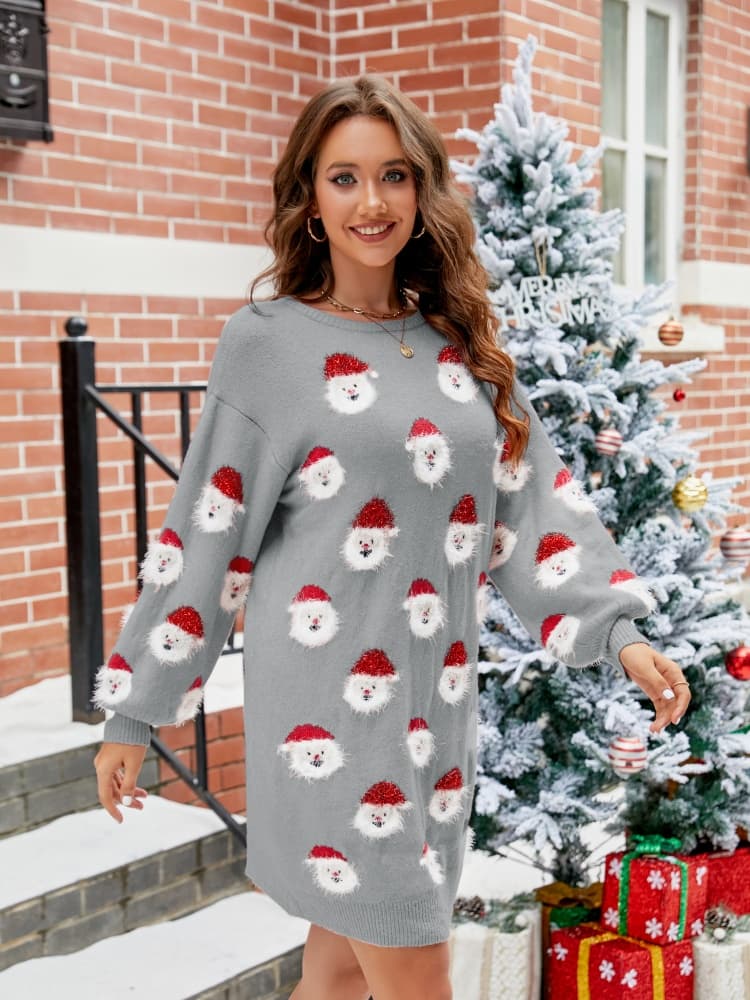 Minipulloverkleid mit Weihnachtsmann-Stickerei