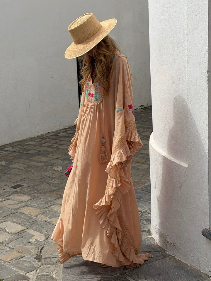 Kaftanové šaty s výšivkou květin Bohemian Peach