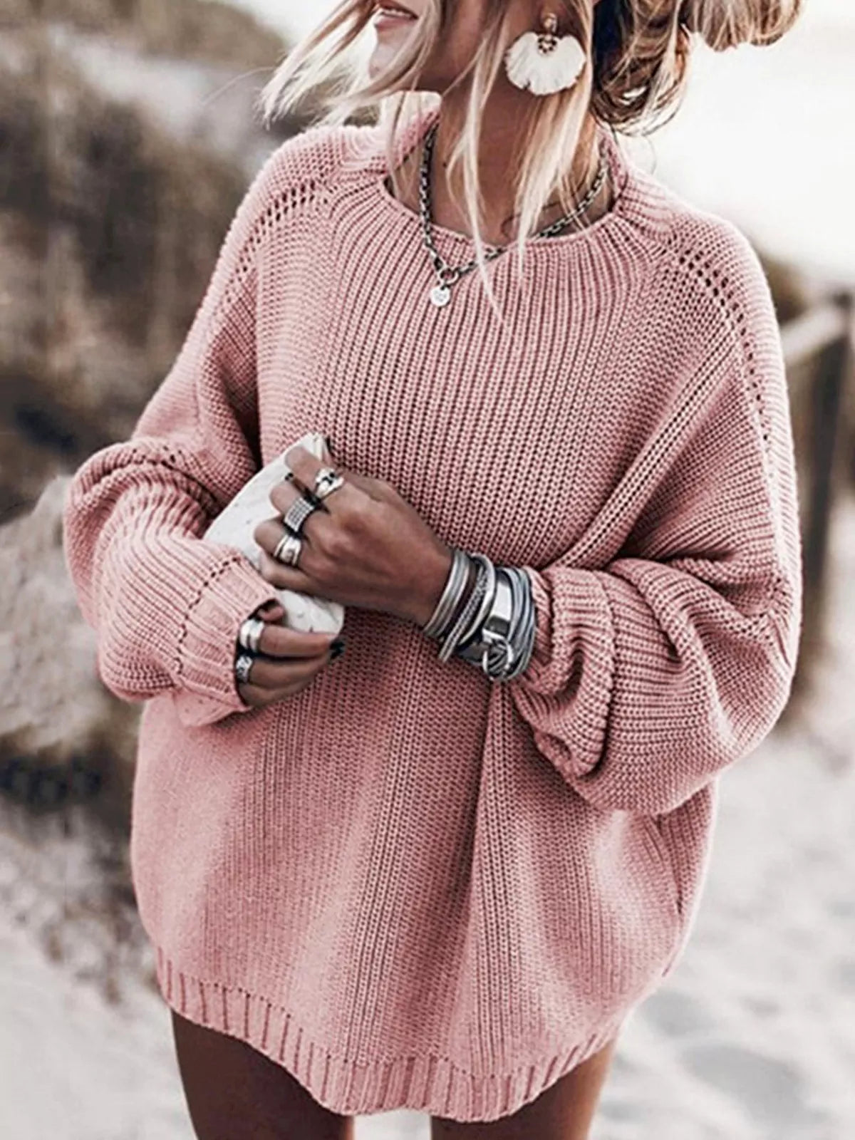 Oversized pletený svetr Batwing a nařasená minisukně