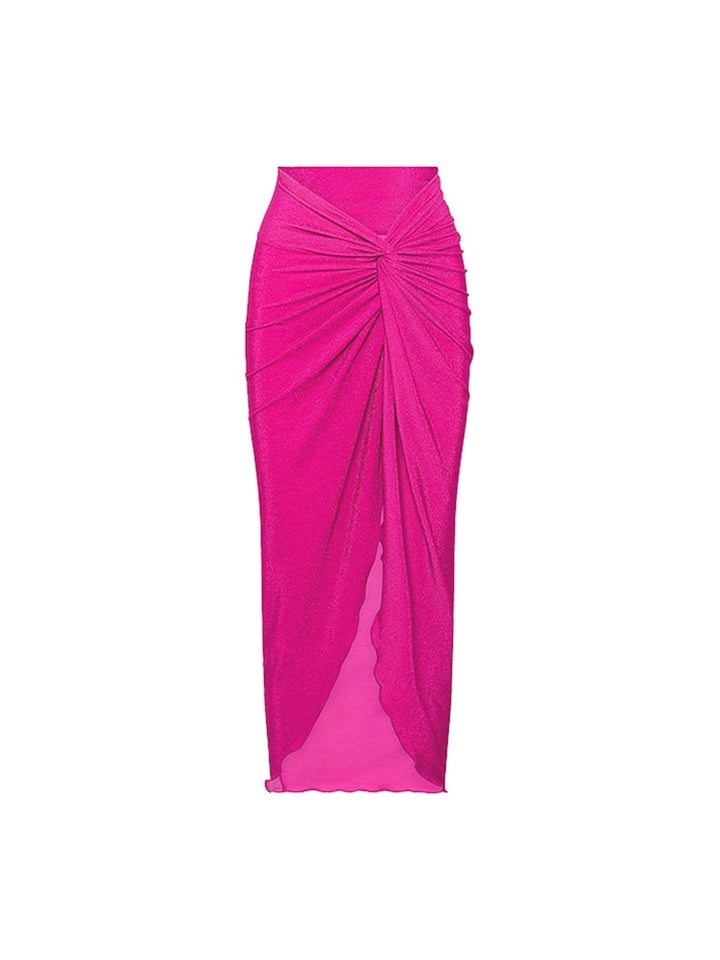 Fluorescent Pink Backless Swimsuit Set