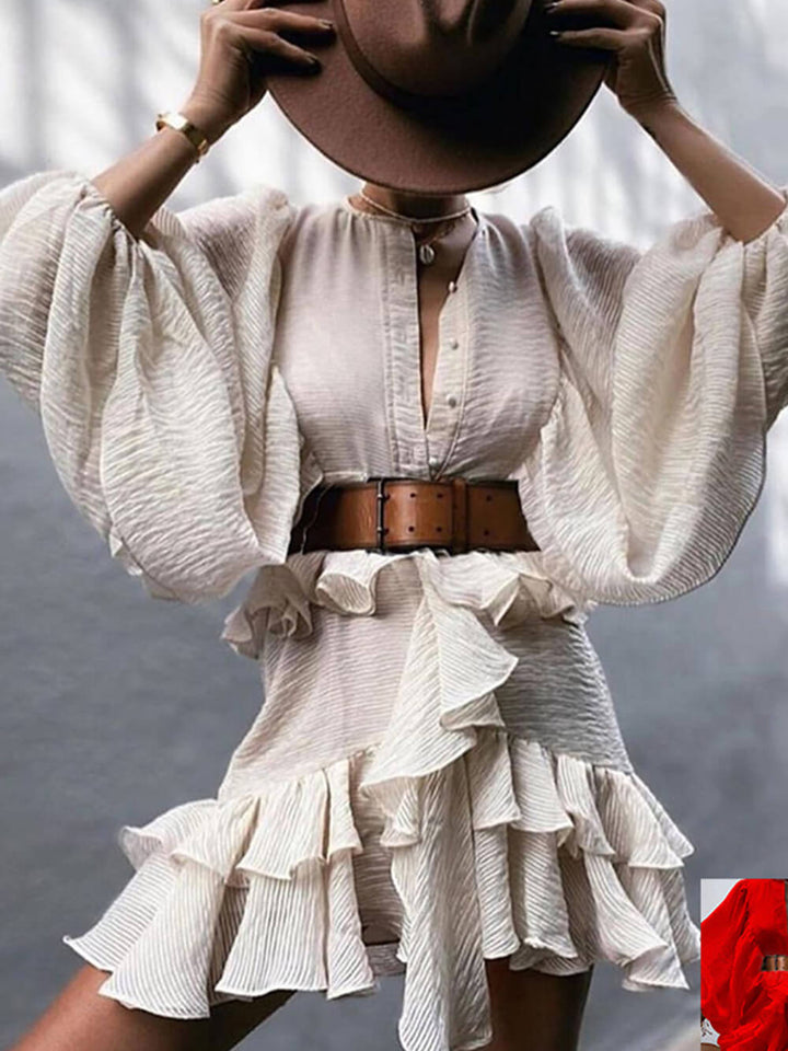 फ्रेंच लंबी बांह की शिफॉन झुर्रीदार स्कर्ट