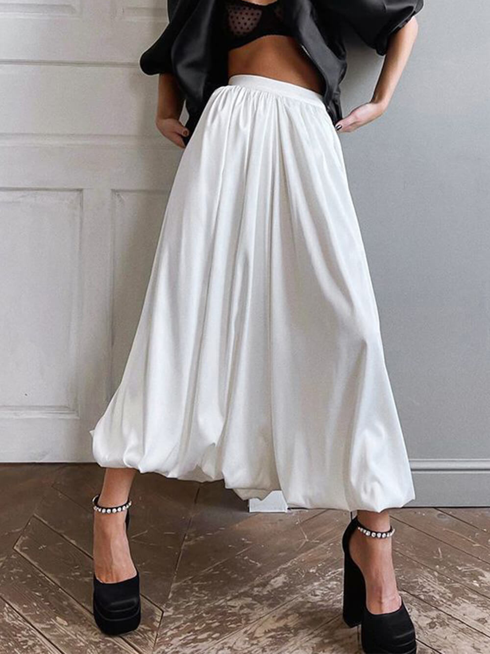 French High Waist A-Line Skirt