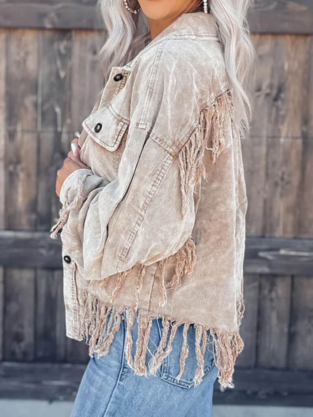 Fringed Washed Corduroy Jacket