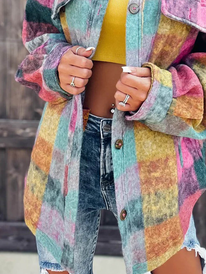 Cappotto monopetto in lana color block con revers