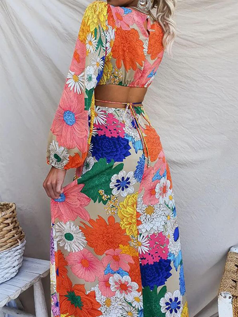 Resortjurk zonder rug met print en kant
