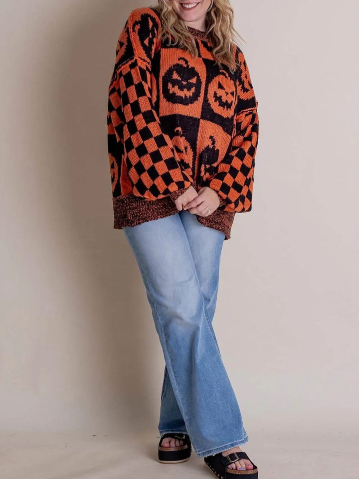 Halloween Jack-O-Lantern Karierter Pullover