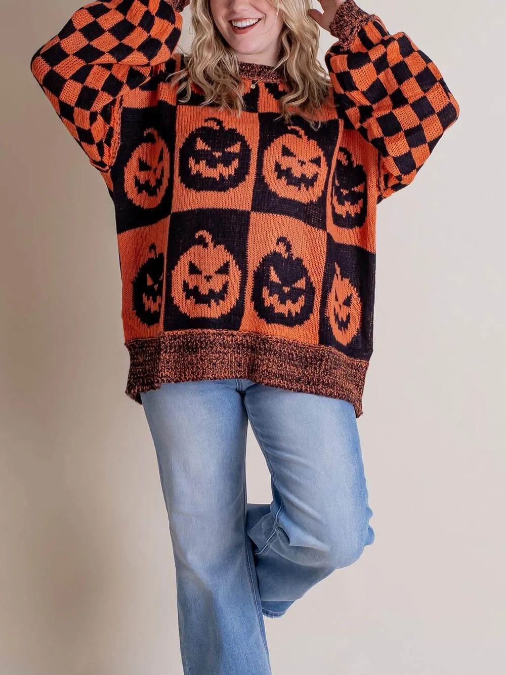 Maglione a quadri di Halloween Jack-O'-Lantern