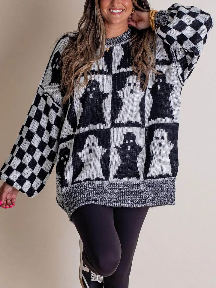 Halloween sjov plaid printet sweater