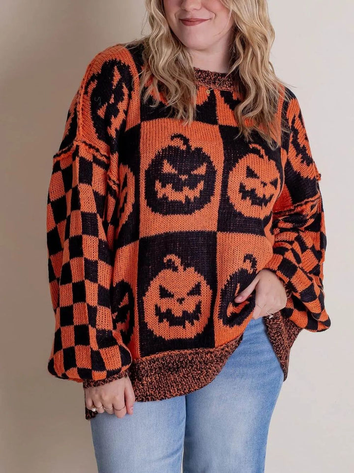 Maglione a quadri di Halloween Jack-O'-Lantern