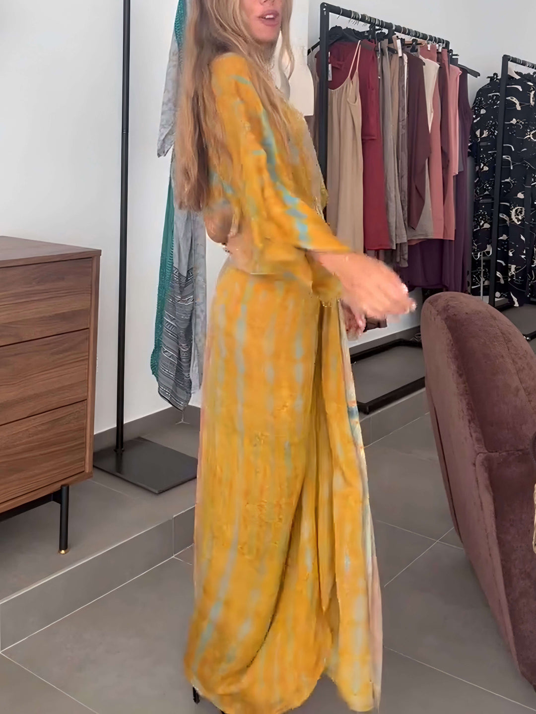 Kimono-stil trykt kjole