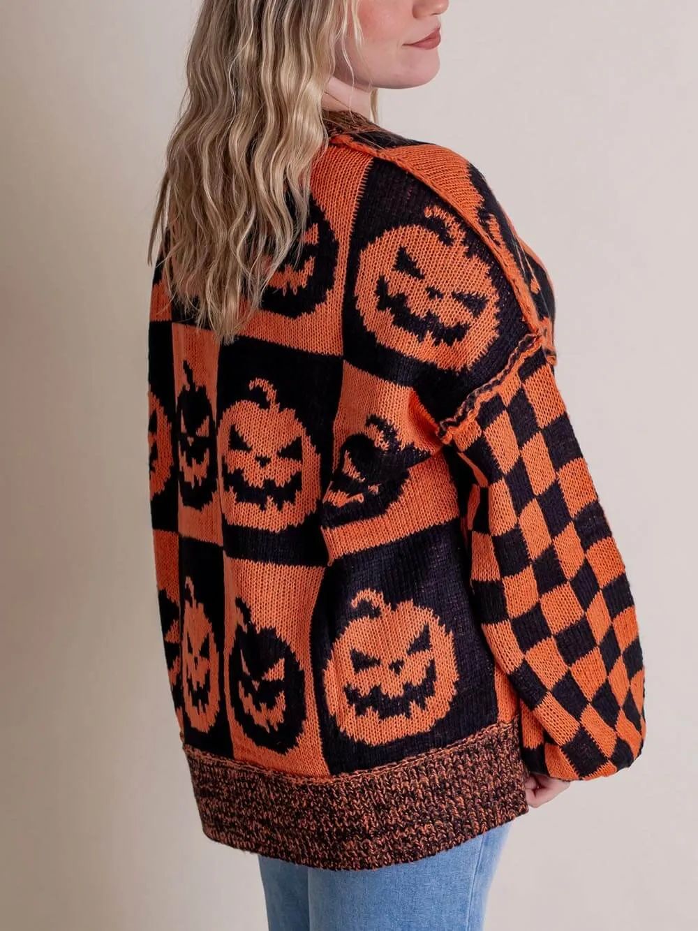 Halloween Jack-O-Lantern plaid sweater