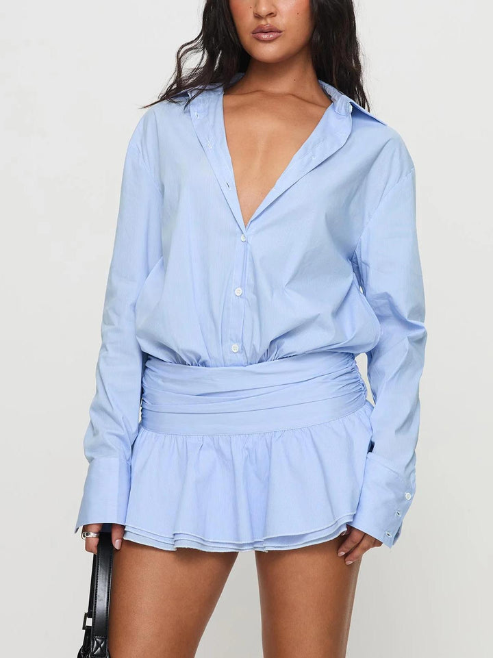 Fake Two-Piece Mini Shirt Dress